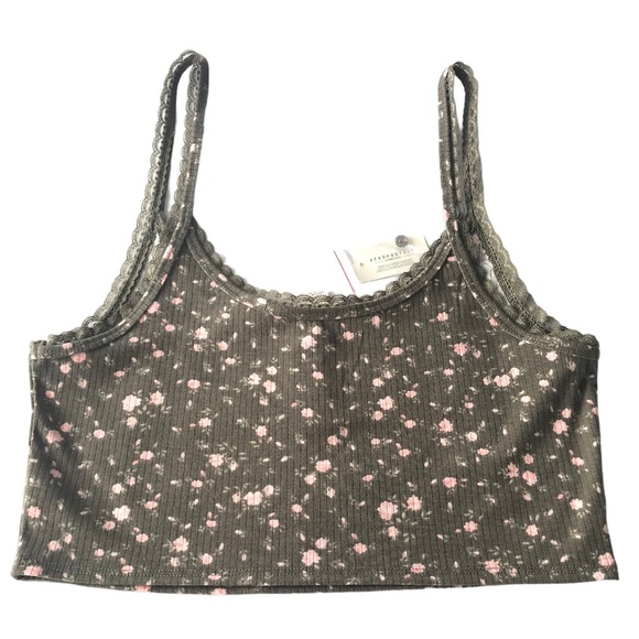 🌻4/$20 Aero Cropped Tank Top Lace Trim & Button Detail Size Large New With Tag - Picture 3 of 9